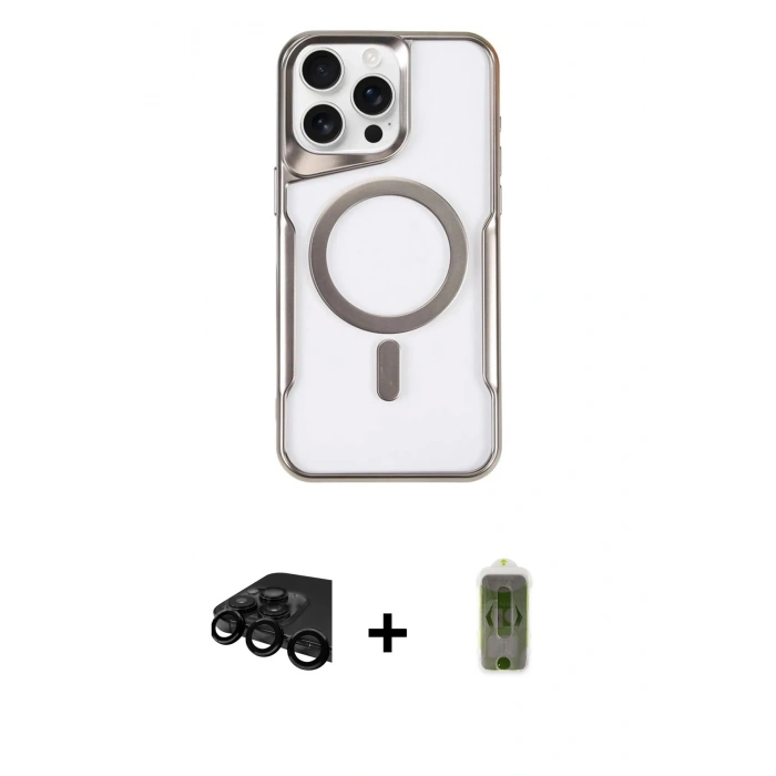 MARSİLYAN™- iPhone 15 Pro Max Kılıf Yadigar Klasik Özel Seri - Siyah Joko Magic 5D Hayalet Cam + Raze Metal Kamera Lens - SH