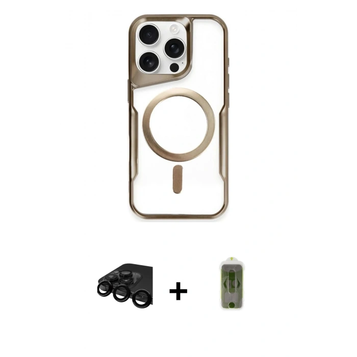 MARSİLYAN™- iPhone 15 Pro Max Kılıf Yadigar Klasik Özel Seri - Siyah Joko Magic 5D Hayalet Cam + Raze Metal Kamera Lens - SH