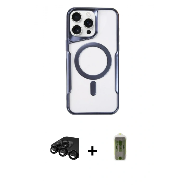 MARSİLYAN™- iPhone 15 Pro Max Kılıf Yadigar Klasik Özel Seri - Siyah Joko Magic 5D Hayalet Cam + Raze Metal Kamera Lens - SH