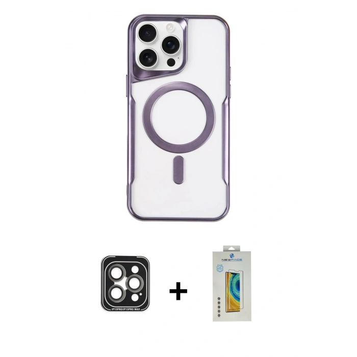 MARSİLYAN™- iPhone 15 Pro Max Kılıf Yadigar Klasik Özel Seri - Siyah Polymer Nano Ekran Koruyucu + PVD Metal Kamera Lens - GI