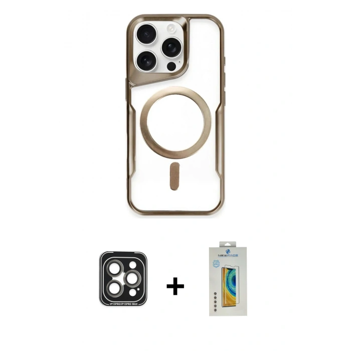 MARSİLYAN™- iPhone 15 Pro Max Kılıf Yadigar Klasik Özel Seri - Siyah Polymer Nano Ekran Koruyucu + PVD Metal Kamera Lens - GI