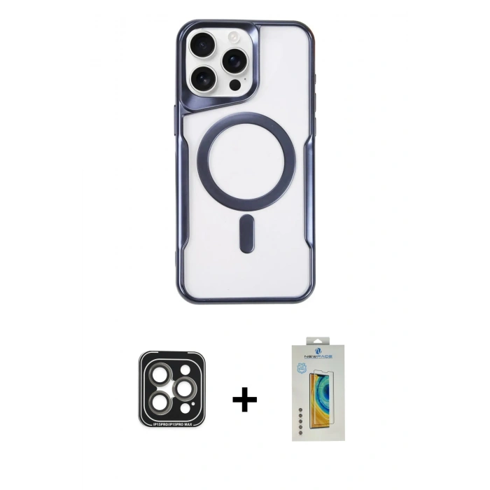 MARSİLYAN™- iPhone 15 Pro Max Kılıf Yadigar Klasik Özel Seri - Siyah Polymer Nano Ekran Koruyucu + PVD Metal Kamera Lens - GI