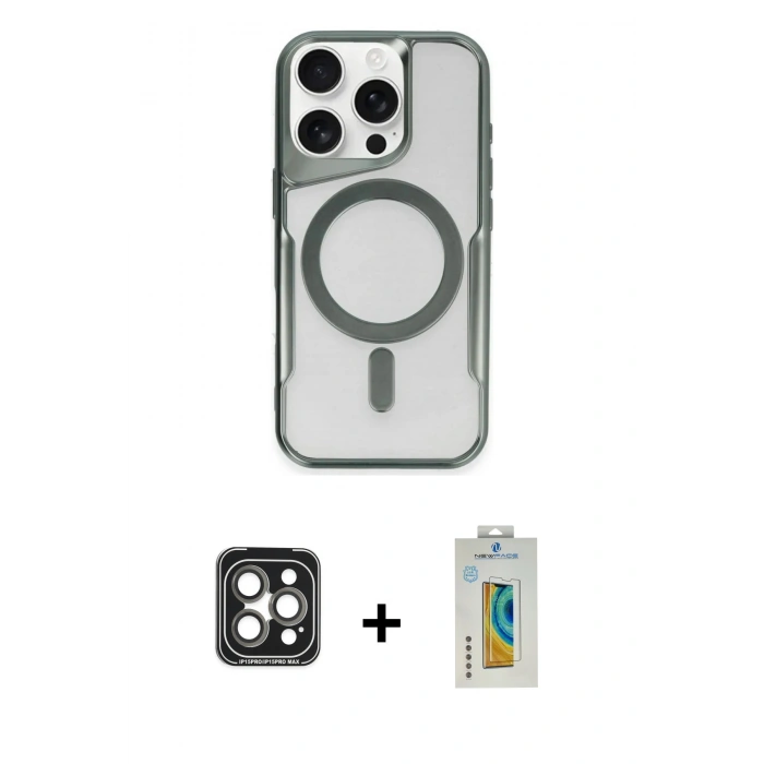 MARSİLYAN™- iPhone 15 Pro Max Kılıf Yadigar Klasik Özel Seri - Siyah Polymer Nano Ekran Koruyucu + PVD Metal Kamera Lens - GI