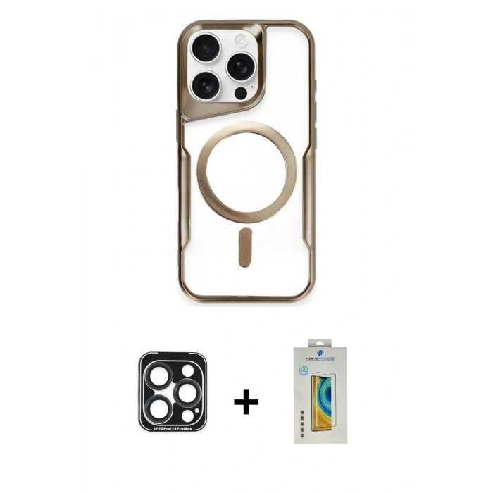 MARSİLYAN™- iPhone 15 Pro Max Kılıf Yadigar Klasik Özel Seri - Siyah Polymer Nano Ekran Koruyucu + PVD Metal Kamera Lens - LT