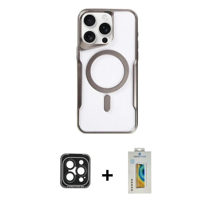 MARSİLYAN™- iPhone 15 Pro Max Kılıf Yadigar Klasik Özel Seri - Siyah Polymer Nano Ekran Koruyucu + PVD Metal Kamera Lens - SH