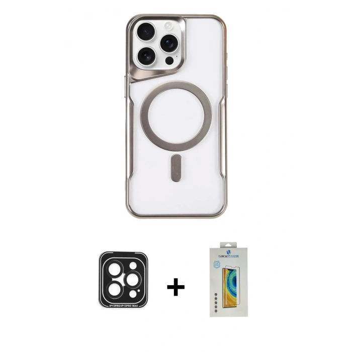 MARSİLYAN™- iPhone 15 Pro Max Kılıf Yadigar Klasik Özel Seri - Siyah Polymer Nano Ekran Koruyucu + PVD Metal Kamera Lens - SH