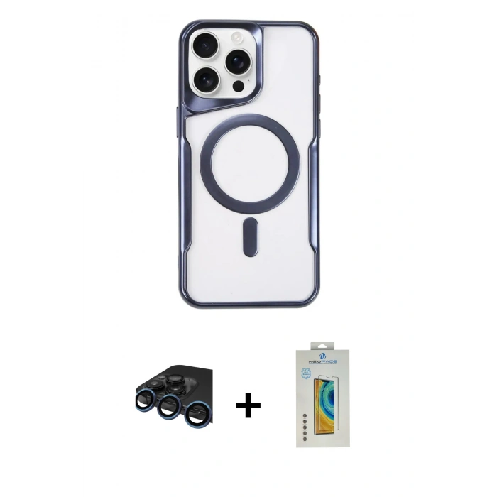 MARSİLYAN™- iPhone 15 Pro Max Kılıf Yadigar Klasik Özel Seri - Siyah Polymer Nano Ekran Koruyucu + Raze Metal Kamera Lens - LT