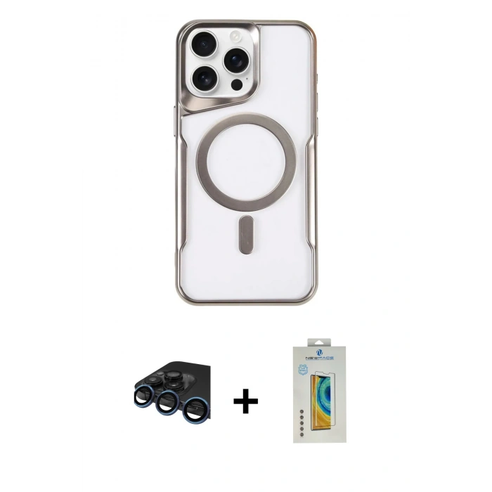 MARSİLYAN™- iPhone 15 Pro Max Kılıf Yadigar Klasik Özel Seri - Siyah Polymer Nano Ekran Koruyucu + Raze Metal Kamera Lens - LT