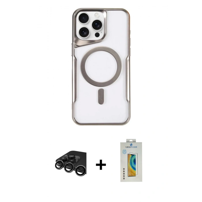 MARSİLYAN™- iPhone 15 Pro Max Kılıf Yadigar Klasik Özel Seri - Siyah Polymer Nano Ekran Koruyucu + Raze Metal Kamera Lens - TMGI