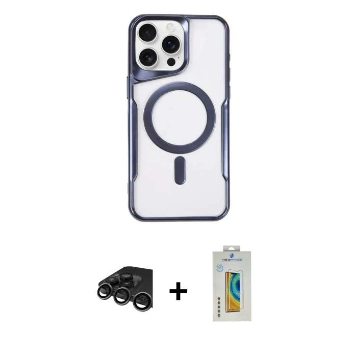 MARSİLYAN™- iPhone 15 Pro Max Kılıf Yadigar Klasik Özel Seri - Siyah Polymer Nano Ekran Koruyucu + Raze Metal Kamera Lens - TMGI