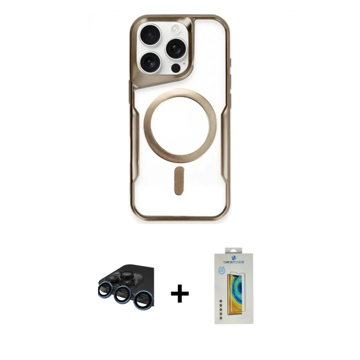 MARSİLYAN™- iPhone 15 Pro Max Kılıf Yadigar Klasik Özel Seri - Siyah Polymer Nano Ekran Koruyucu + Raze Metal Kamera Lens - LT