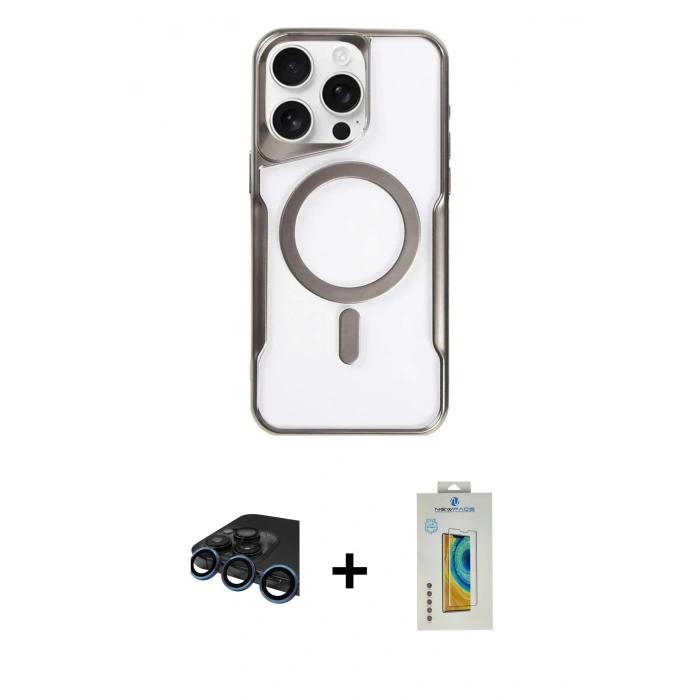 MARSİLYAN™- iPhone 15 Pro Max Kılıf Yadigar Klasik Özel Seri - Siyah Polymer Nano Ekran Koruyucu + Raze Metal Kamera Lens - LT