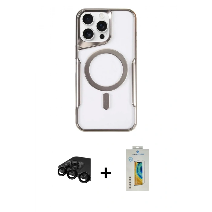 MARSİLYAN™- iPhone 15 Pro Max Kılıf Yadigar Klasik Özel Seri - Siyah Polymer Nano Ekran Koruyucu + Raze Metal Kamera Lens - SH