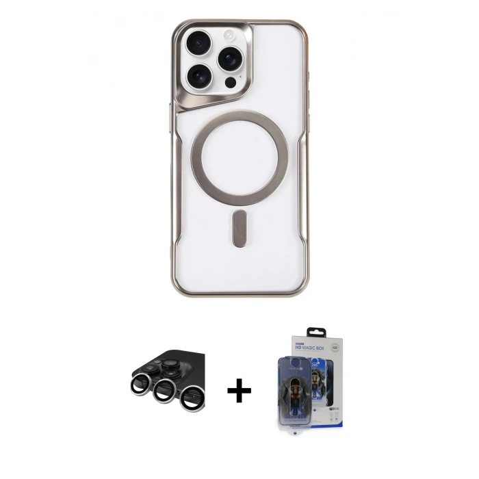 MARSİLYAN™- iPhone 15 Pro Max Kılıf Yadigar Klasik Özel Seri - Siyah Vanessa Magic Cam + Raze Metal Kamera Lens - GS
