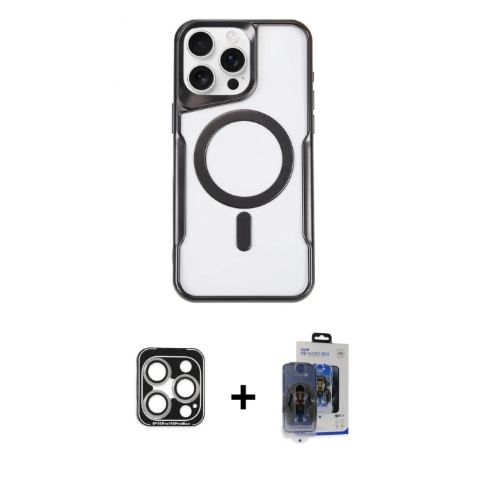 MARSİLYAN™- iPhone 15 Pro Max Kılıf Yadigar Klasik Özel Seri - Siyah Vanessa Magic Cam + PVD Metal Kamera Lens - GS
