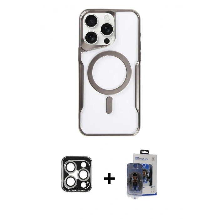 MARSİLYAN™- iPhone 15 Pro Max Kılıf Yadigar Klasik Özel Seri - Siyah Vanessa Magic Cam + PVD Metal Kamera Lens - GS