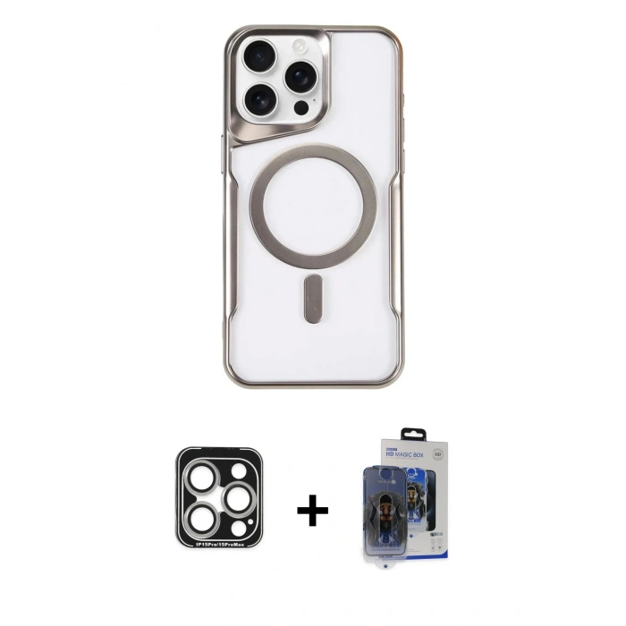 MARSİLYAN™- iPhone 15 Pro Max Kılıf Yadigar Klasik Özel Seri - Siyah Vanessa Magic Cam + PVD Metal Kamera Lens - GS