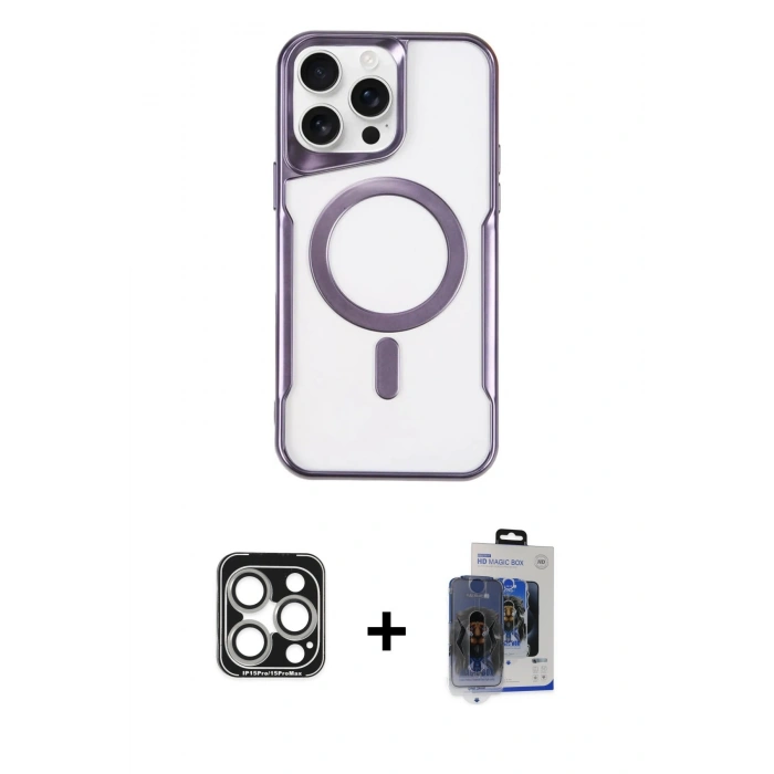 MARSİLYAN™- iPhone 15 Pro Max Kılıf Yadigar Klasik Özel Seri - Siyah Vanessa Magic Cam + PVD Metal Kamera Lens - GS