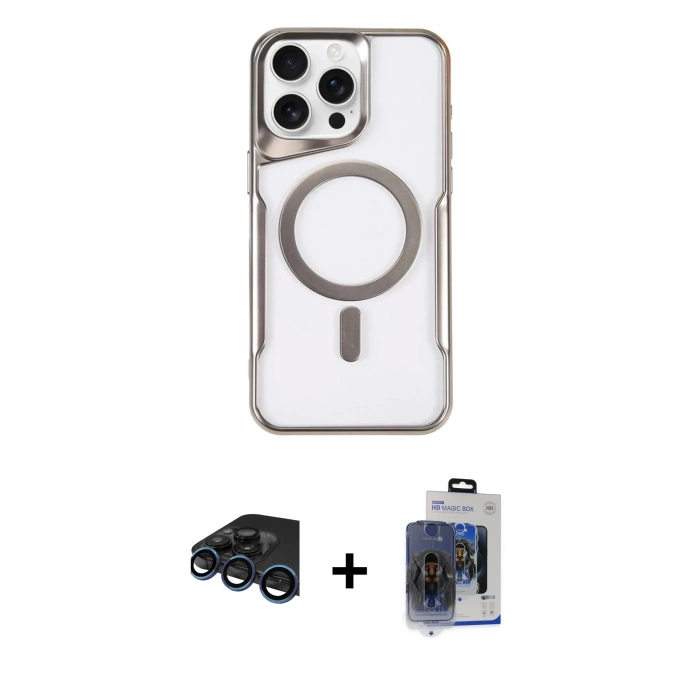 MARSİLYAN™- iPhone 15 Pro Max Kılıf Yadigar Klasik Özel Seri - Siyah Vanessa Magic Cam + Raze Metal Kamera Lens - LT