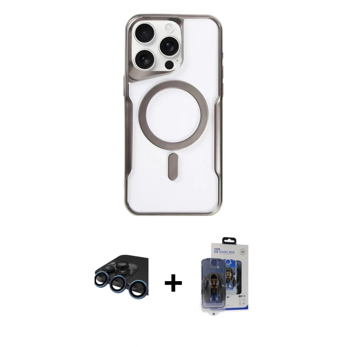 MARSİLYAN™- iPhone 15 Pro Max Kılıf Yadigar Klasik Özel Seri - Siyah Vanessa Magic Cam + Raze Metal Kamera Lens - LT