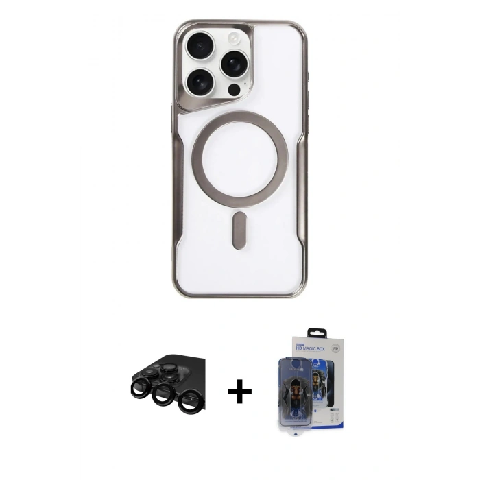 MARSİLYAN™- iPhone 15 Pro Max Kılıf Yadigar Klasik Özel Seri - Siyah Vanessa Magic Cam + Raze Metal Kamera Lens - SH