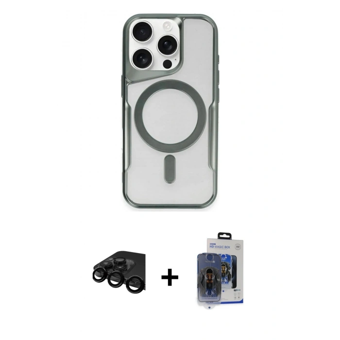 MARSİLYAN™- iPhone 15 Pro Max Kılıf Yadigar Klasik Özel Seri - Siyah Vanessa Magic Cam + Raze Metal Kamera Lens - SH