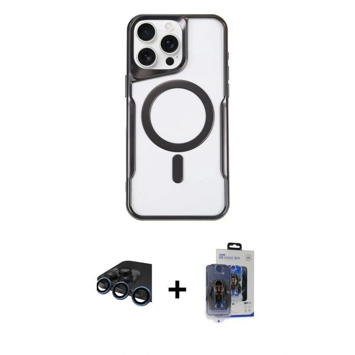 MARSİLYAN™- iPhone 15 Pro Max Kılıf Yadigar Klasik Özel Seri - Siyah Vanessa Magic Cam + Raze Metal Kamera Lens - LT