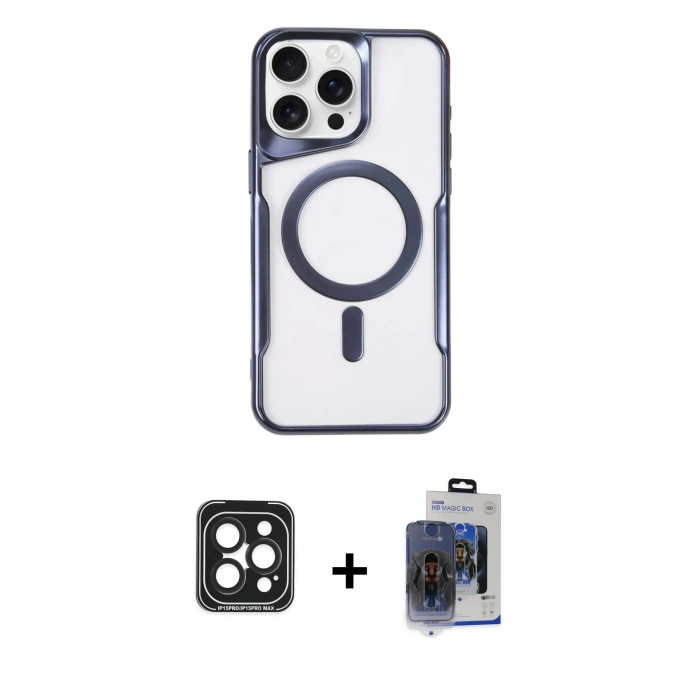 MARSİLYAN™- iPhone 15 Pro Max Kılıf Yadigar Klasik Özel Seri - Siyah Vanessa Magic Cam + Siyah PVD Metal Kamera Lens
