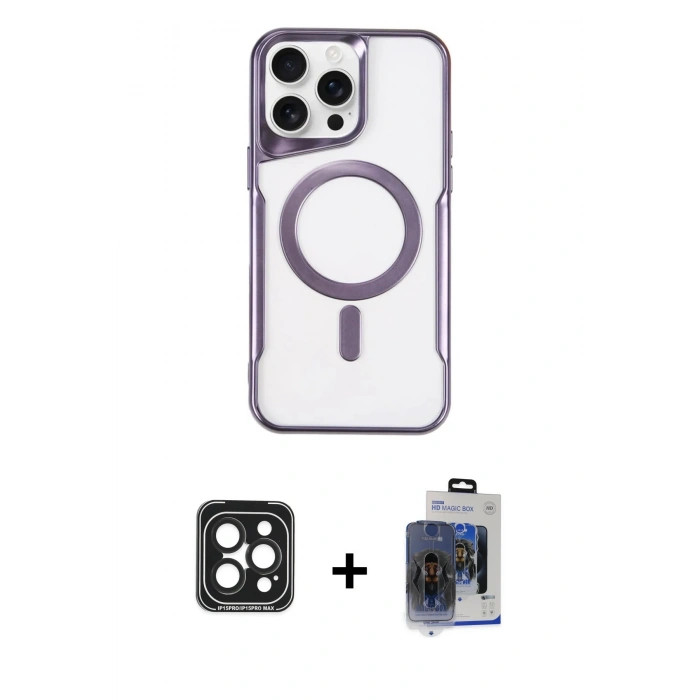 MARSİLYAN™- iPhone 15 Pro Max Kılıf Yadigar Klasik Özel Seri - Siyah Vanessa Magic Cam + Siyah PVD Metal Kamera Lens