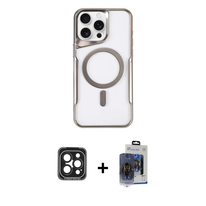MARSİLYAN™- iPhone 15 Pro Max Kılıf Yadigar Klasik Özel Seri - Siyah Vanessa Magic Cam + Siyah PVD Metal Kamera Lens