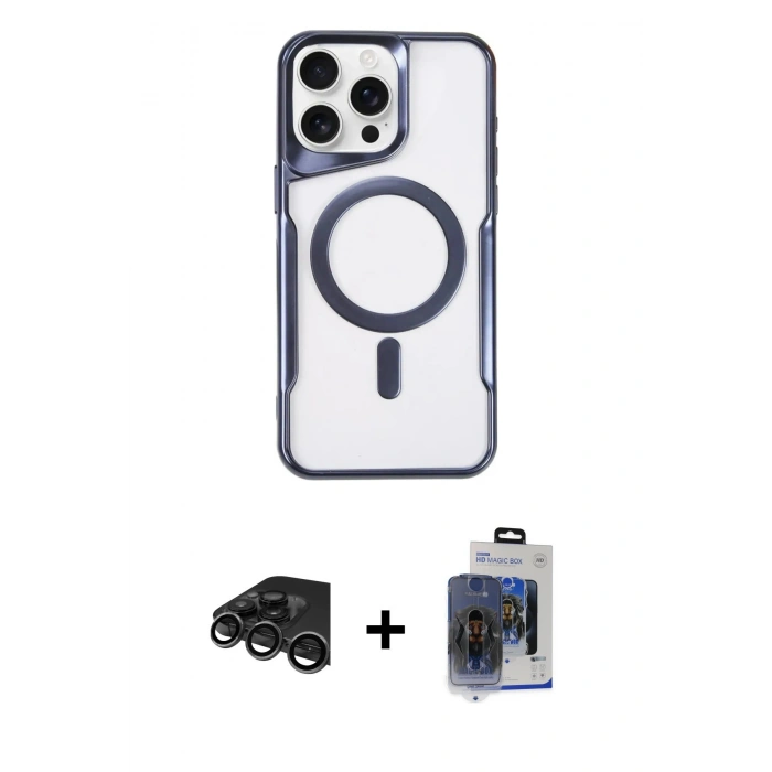 MARSİLYAN™- iPhone 15 Pro Max Kılıf Yadigar Klasik Özel Seri - Siyah Vanessa Magic Cam + Raze Metal Kamera Lens - TMGI