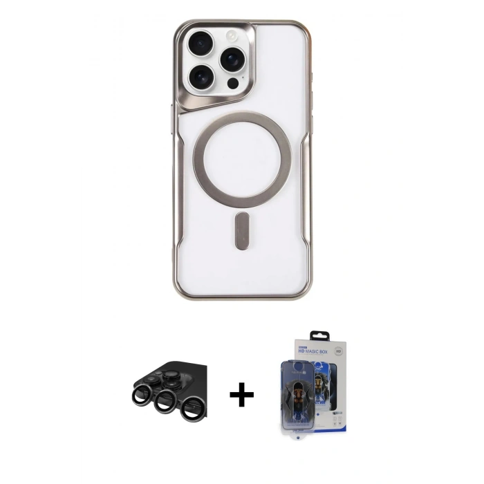 MARSİLYAN™- iPhone 15 Pro Max Kılıf Yadigar Klasik Özel Seri - Siyah Vanessa Magic Cam + Raze Metal Kamera Lens - TMGI