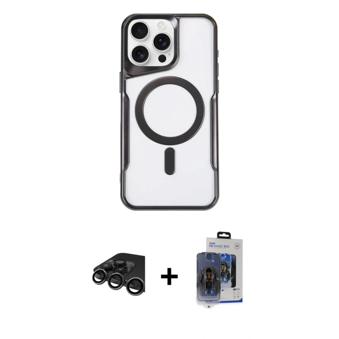 MARSİLYAN™- iPhone 15 Pro Max Kılıf Yadigar Klasik Özel Seri - Siyah Vanessa Magic Cam + Raze Metal Kamera Lens - TMGI