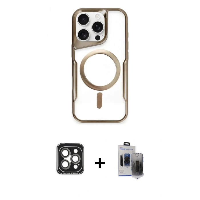 MARSİLYAN™- iPhone 15 Pro Max Kılıf Yadigar Klasik Özel Seri - Siyah Vanessa Magic Hayalet Cam + PVD Metal Kamera Lens - GI