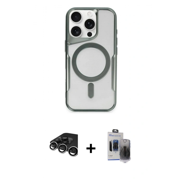 MARSİLYAN™- iPhone 15 Pro Max Kılıf Yadigar Klasik Özel Seri - Siyah Vanessa Magic Hayalet Cam + Raze Metal Kamera Lens - GS
