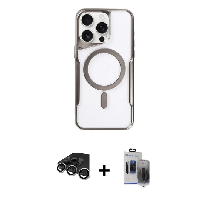 MARSİLYAN™- iPhone 15 Pro Max Kılıf Yadigar Klasik Özel Seri - Siyah Vanessa Magic Hayalet Cam + Raze Metal Kamera Lens - GS