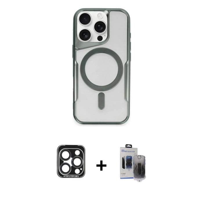 MARSİLYAN™- iPhone 15 Pro Max Kılıf Yadigar Klasik Özel Seri - Siyah Vanessa Magic Hayalet Cam + PVD Metal Kamera Lens - LT