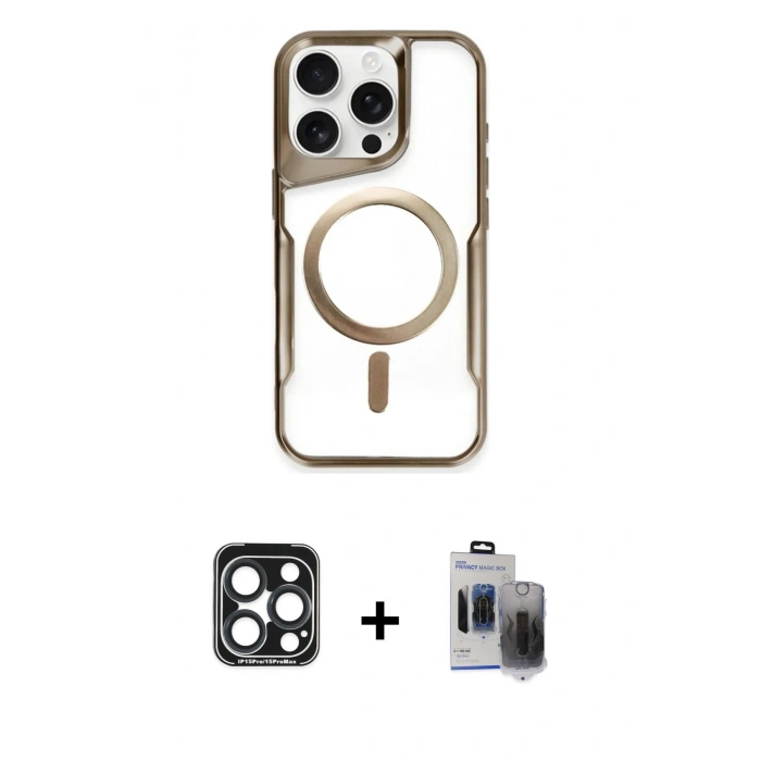 MARSİLYAN™- iPhone 15 Pro Max Kılıf Yadigar Klasik Özel Seri - Siyah Vanessa Magic Hayalet Cam + PVD Metal Kamera Lens - LT
