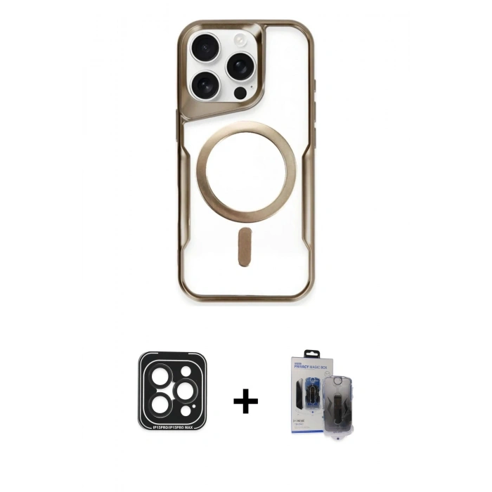 MARSİLYAN™- iPhone 15 Pro Max Kılıf Yadigar Klasik Özel Seri - Siyah Vanessa Magic Hayalet Cam + PVD Metal Kamera Lens - SH