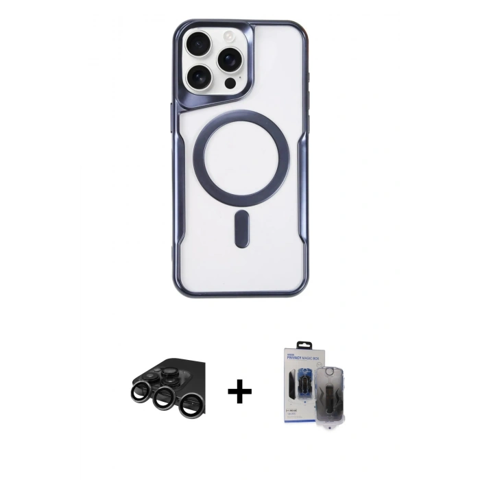 MARSİLYAN™- iPhone 15 Pro Max Kılıf Yadigar Klasik Özel Seri - Siyah Vanessa Magic Hayalet Cam + Raze Metal Kamera Lens - TMGI