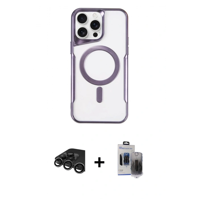 MARSİLYAN™- iPhone 15 Pro Max Kılıf Yadigar Klasik Özel Seri - Siyah Vanessa Magic Hayalet Cam + Raze Metal Kamera Lens - TMGI