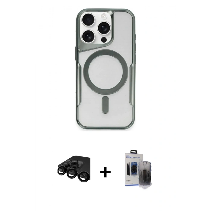 MARSİLYAN™- iPhone 15 Pro Max Kılıf Yadigar Klasik Özel Seri - Siyah Vanessa Magic Hayalet Cam + Raze Metal Kamera Lens - SH