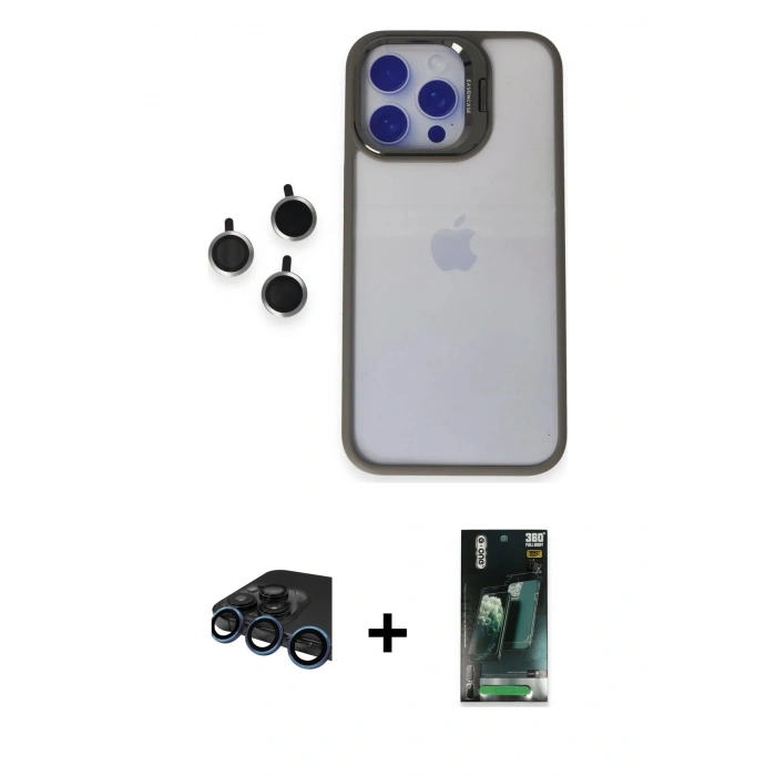 MARSİLYAN™- iPhone 15 Pro Max Kılıf Yankı Asil Serisi - Şeffaf 360 Full Body Arka Koruyucu + Raze Metal Kamera Lens - LT