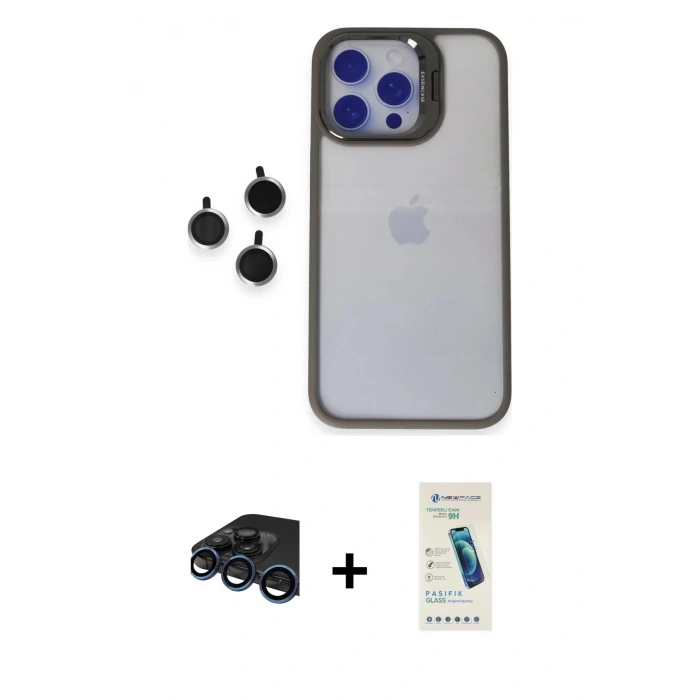 MARSİLYAN™- iPhone 15 Pro Max Kılıf Yankı Asil Serisi - Şeffaf Pasifik Cam Ekran Koruyucu + Raze Metal Kamera Lens - LT