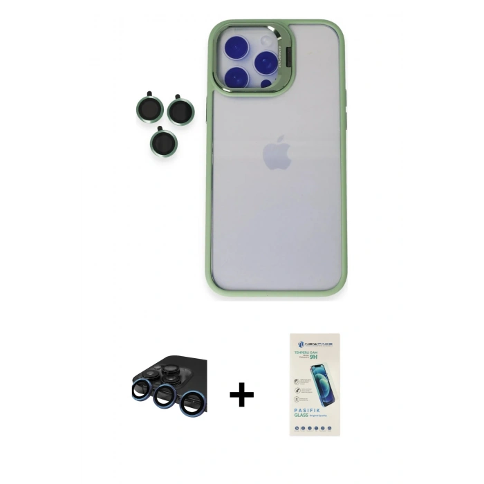 MARSİLYAN™- iPhone 15 Pro Max Kılıf Yankı Asil Serisi - Şeffaf Pasifik Cam Ekran Koruyucu + Raze Metal Kamera Lens - LT