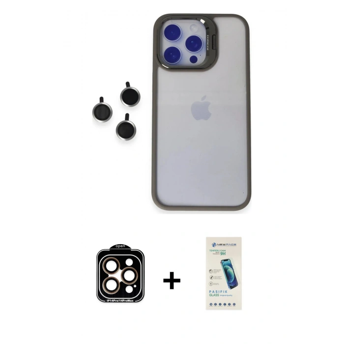 MARSİLYAN™- iPhone 15 Pro Max Kılıf Yankı Asil Serisi - Şeffaf Pasifik Cam Ekran Koruyucu + PVD Metal Kamera Lens - TU