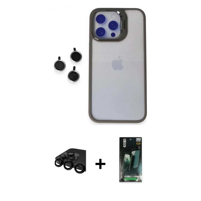 MARSİLYAN™- iPhone 15 Pro Max Kılıf Yankı Asil Serisi - Siyah 360 Mat Full Body Arka Koruyucu + Raze Metal Kamera Lens - SH