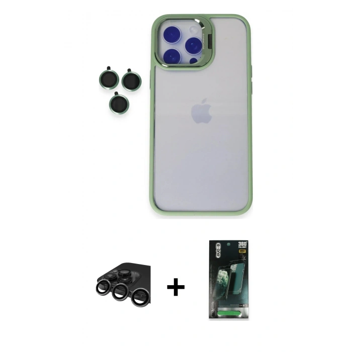 MARSİLYAN™- iPhone 15 Pro Max Kılıf Yankı Asil Serisi - Siyah 360 Mat Full Body Arka Koruyucu + Titanyum Gri Raze Metal Kamera Lens