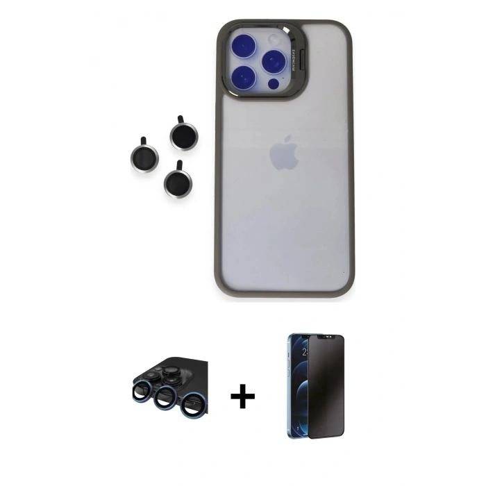MARSİLYAN™- iPhone 15 Pro Max Kılıf Yankı Asil Serisi - Siyah 3D Antistatik Hayalet Cam Ekran Koruyucu + Raze Metal Kamera Lens - LT