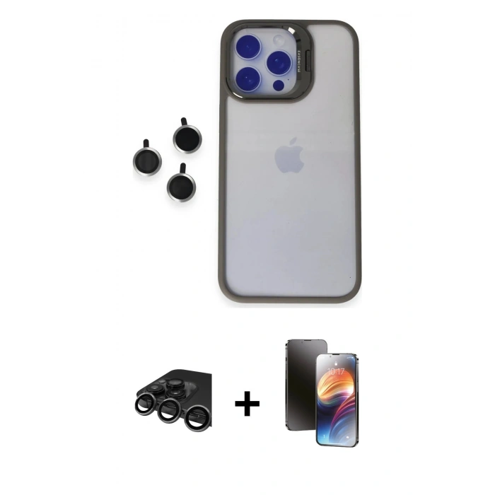 MARSİLYAN™- iPhone 15 Pro Max Kılıf Yankı Asil Serisi - Siyah 3D Antistatik Mat Seramik Nano Ekran Koruyucu + Raze Metal Kamera Lens - TMGI